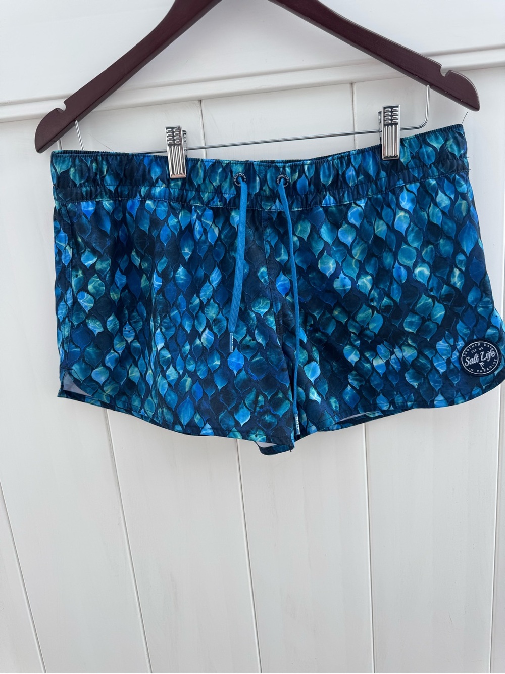 Salt Life Blue and Teal Scale-Pattern Athletic Shorts